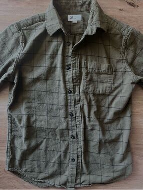 GAP Olive Green Windowpane Womens Button-Down Shirt XS